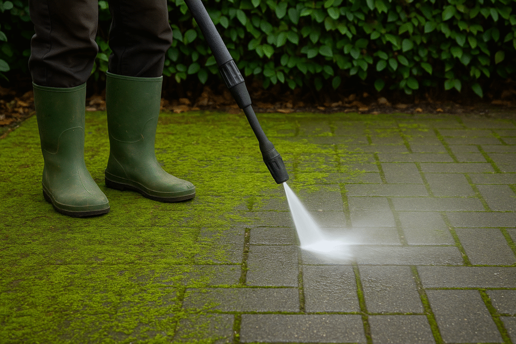 Groene aanslag verwijderen tegels
